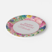 Roze geel blauw Floral Rustisch hout Birthday Papieren Bordje (Gekanteld)