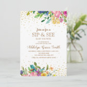 Roze, geel, blauw, goudbruin, glitter kaart (Staand voorkant)