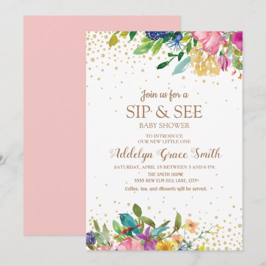 Roze, geel, blauw, goudbruin, glitter kaart (Voorkant / Achterkant)