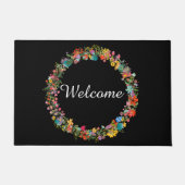 Roze Geel Blauw Groen Bloemenkrans Welkom Mat (Voorkant)