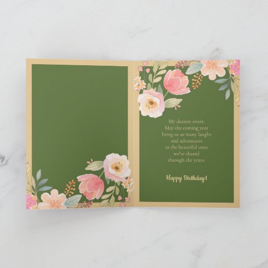 Roze Geel Blauw Groene Bloemen Zusje Verjaardag Kaart (Binnen)