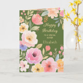 Roze Geel Blauw Groene Bloemen Zusje Verjaardag Kaart (Gele Bloem)