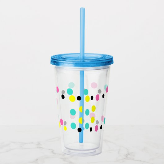 Roze Geel Blauw Polka Dots Acryl Drinkbeker (Rechts)