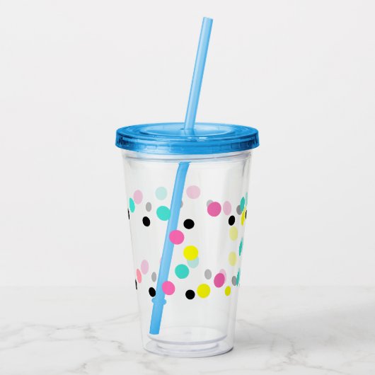 Roze Geel Blauw Polka Dots Acryl Drinkbeker (Achterkant)