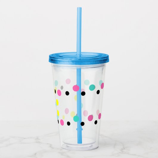Roze Geel Blauw Polka Dots Acryl Drinkbeker (Voorkant)