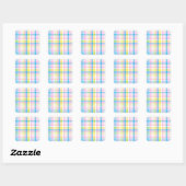Roze geel blauw tartan patroon accessoires trendy vierkante sticker (Vel)