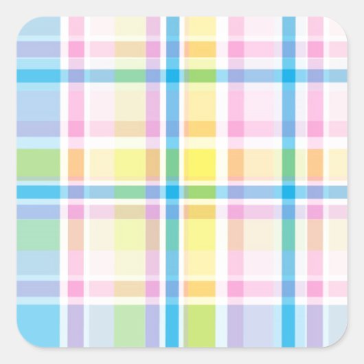 Roze geel blauw tartan patroon accessoires trendy vierkante sticker (Voorkant)