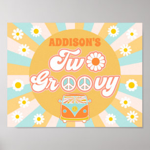 Roze Geel Blauw Twee Groovy Retro Girls Bedroom Poster