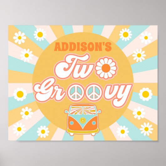 Roze Geel Blauw Twee Groovy Retro Girls Bedroom Poster (Voorkant)