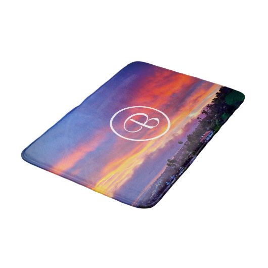 Roze geel blauw zonsondergang foto aangepaste mono badmat (Gekanteld)