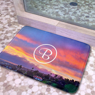 Roze geel blauw zonsondergang foto aangepaste mono badmat