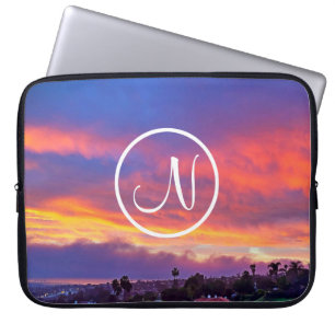 Roze geel blauw zonsondergang foto aangepaste mono laptop sleeve