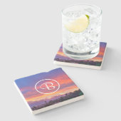 Roze geel blauw zonsondergang foto aangepaste mono stenen onderzetter (Zijkant)