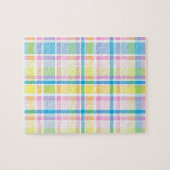 Roze geel blauwe tartanpatroon accessoires trendy legpuzzel (Horizontaal)