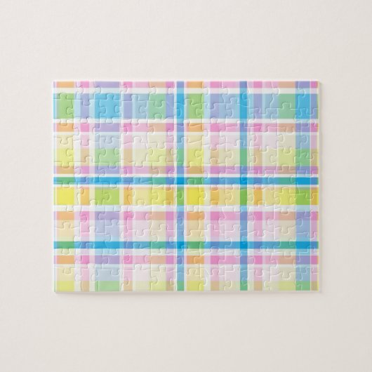 Roze geel blauwe tartanpatroon accessoires trendy legpuzzel (Horizontaal)