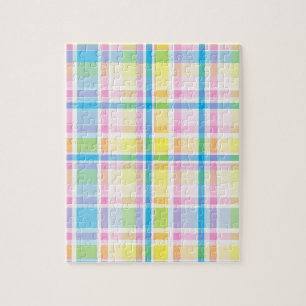 Roze geel blauwe tartanpatroon accessoires trendy legpuzzel