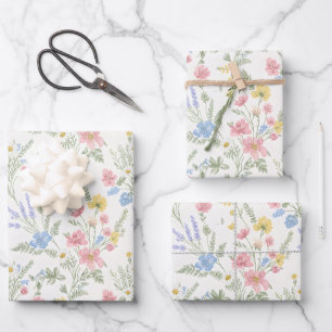 Roze Geel Blauwe Wilde Bloemen Watercolor Stijl Inpakpapier Vel