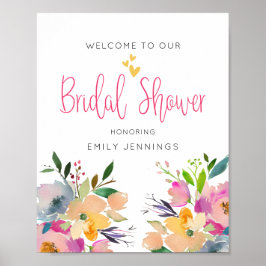 Roze Geel Bloem Bruiloft Feest Welkomstbord Poster
