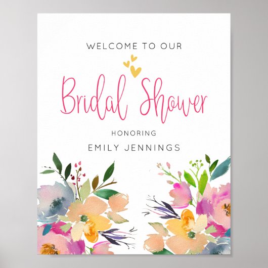 Roze Geel Bloem Bruiloft Feest Welkomstbord Poster (Voorkant)
