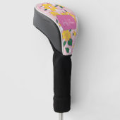 Roze Geel Bloem Motief Aangepaste Naam Golfheadcover (Schuin)