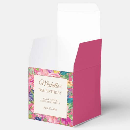 Roze Geel Bloemen 90ste Verjaardag Bedankdoosjes (Geopend)