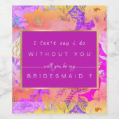 Roze & Geel  Bloemen Bruidsmeisje voorstel Wijn Etiket (Enkel label)