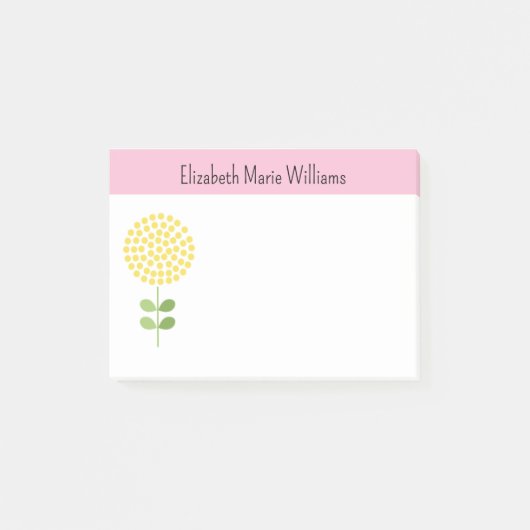 Roze Geel Bloemen Gepersonaliseerd Post-it® Notes (Voorkant)