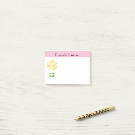 Roze Geel Bloemen Gepersonaliseerd Post-it® Notes (Op bureau)