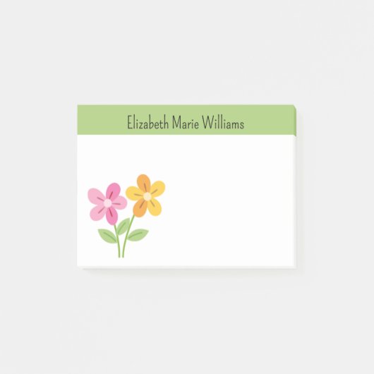 Roze Geel Bloemen Gepersonaliseerd Post-it® Notes (Voorkant)