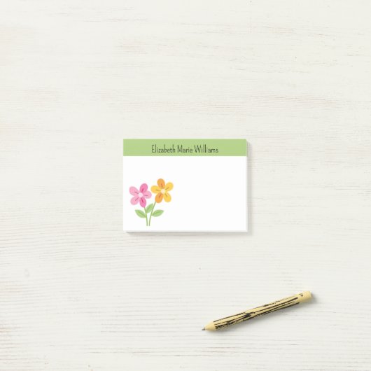 Roze Geel Bloemen Gepersonaliseerd Post-it® Notes (Op bureau)