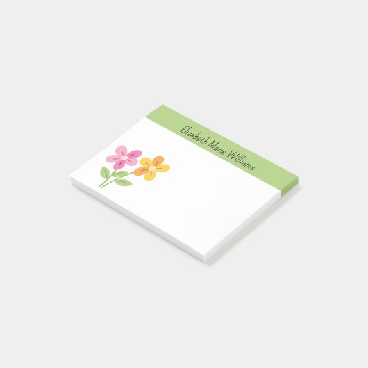 Roze Geel Bloemen Gepersonaliseerd Post-it® Notes (Schuin)