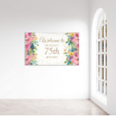 Roze Geel Bloemen Glitter 75e Verjaardag Welkom Spandoek