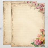 Roze Geel Bloemen Junk Journal Antiek Stationery (Voorkant / Achterkant)