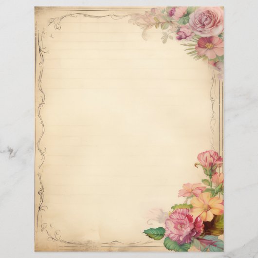 Roze Geel Bloemen Junk Journal Antiek Stationery (Voorkant)
