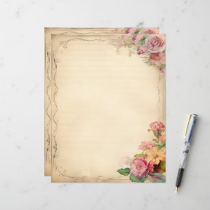 Roze Geel Bloemen Junk Journal Antiek Stationery