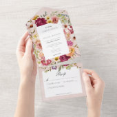  Roze Geel Bloemen Roze Huwelijk Geen Diner All In One Uitnodiging (Afscheurbaar)