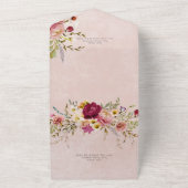  Roze Geel Bloemen Roze Huwelijk QR All In One Uitnodiging (Buitenkant)