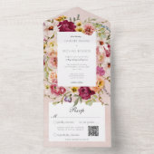  Roze Geel Bloemen Roze Huwelijk QR All In One Uitnodiging (Binnen)