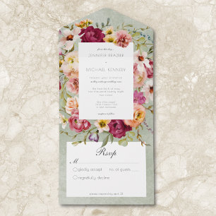 Roze Geel Bloemen Wijze Trouwen Geen Diner All In One Uitnodiging