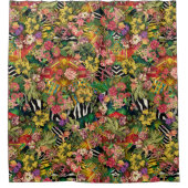 Roze Geel Bloemen Zebra Indische Print Patroon Douchegordijn (Voorkant)