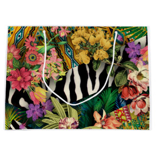 Roze Geel Bloemen Zebra Indische Print Patroon Groot Cadeauzakje
