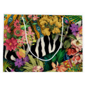 Roze Geel Bloemen Zebra Indische Print Patroon Groot Cadeauzakje (Achterkant)
