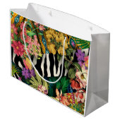 Roze Geel Bloemen Zebra Indische Print Patroon Groot Cadeauzakje (Achterkant Gekanteld)