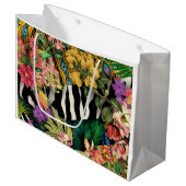 Roze Geel Bloemen Zebra Indische Print Patroon Groot Cadeauzakje (Voorkant Gekanteld)