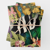 Roze Geel Bloemen Zebra Indische Print Patroon Inpakpapier Vel (In situ)