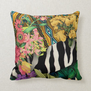 Roze Geel Bloemen Zebra Indische Print Patroon Kussen