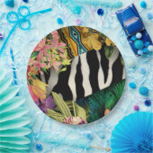 Roze Geel Bloemen Zebra Indische Print Patroon Papieren Bordje (Feest)