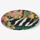 Roze Geel Bloemen Zebra Indische Print Patroon Papieren Bordje (Gekanteld)
