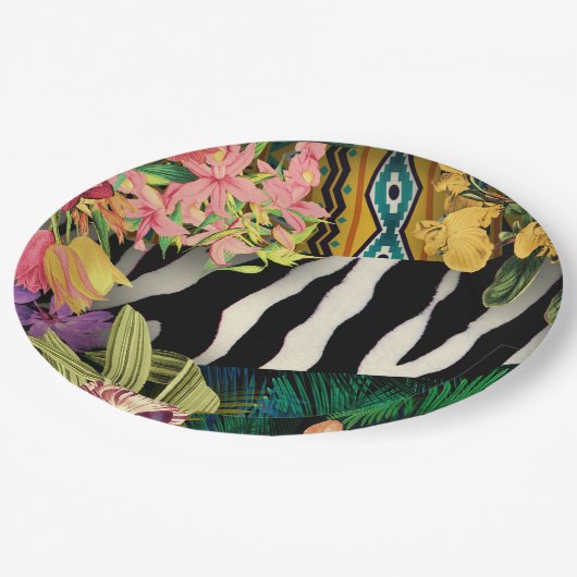 Roze Geel Bloemen Zebra Indische Print Patroon Papieren Bordje (Gekanteld)