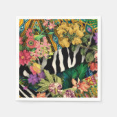 Roze Geel Bloemen Zebra Indische Print Patroon Servet (Voorkant)